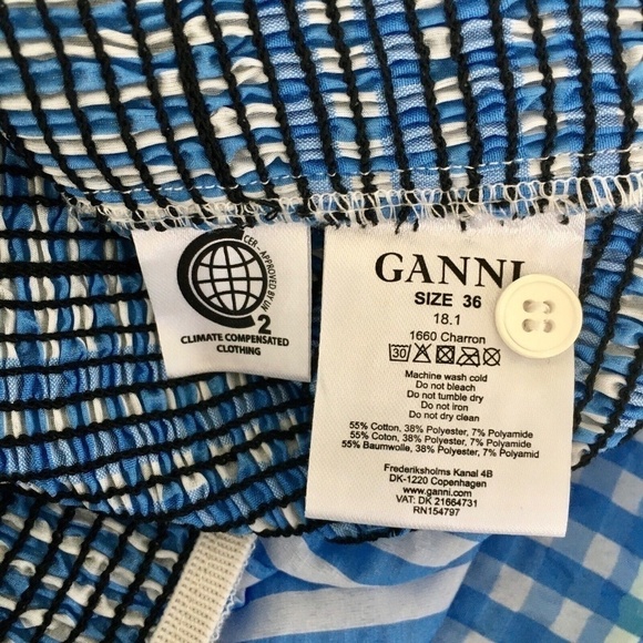 NWT!! GANNI Charron Smocked Gingham Dress Ruffle Peter Pan Mini Embroidered 36 4 - Picture 13 of 16